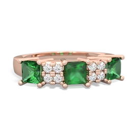 Emerald Three Stone Diamond Cluster 14K Rose Gold ring R2592