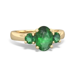 Emerald Three Stone Oval Trellis 14K Yellow Gold ring R4024