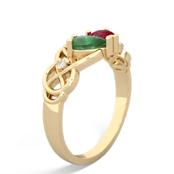 Emerald 'One Heart' Celtic Knot Claddagh 14K Yellow Gold ring R5322