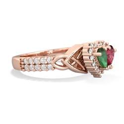 Emerald Celtic Knot Two Hearts As One 14K Rose Gold ring R2644HRT