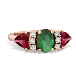 Emerald Antique Style Three Stone 14K Rose Gold ring R2186