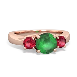 Emerald Three Stone Round Trellis 14K Rose Gold ring R4018