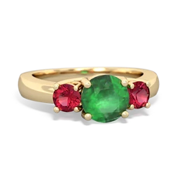 Emerald Three Stone Round Trellis 14K Yellow Gold ring R4018