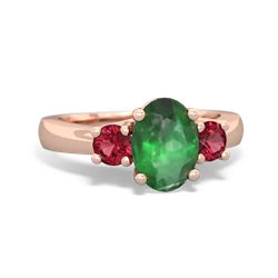 Emerald Three Stone Oval Trellis 14K Rose Gold ring R4024