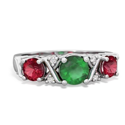 Emerald Hugs And Kisses 14K White Gold ring R5016