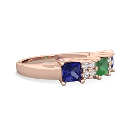 Emerald Three Stone Diamond Cluster 14K Rose Gold ring R2592