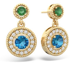 Emerald Halo Dangle 14K Yellow Gold earrings E5319