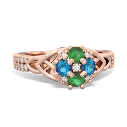 Emerald Celtic Knot Cluster Engagement 14K Rose Gold ring R26443RD