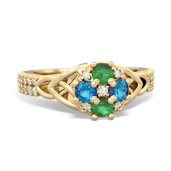 Emerald Celtic Knot Cluster Engagement 14K Yellow Gold ring R26443RD