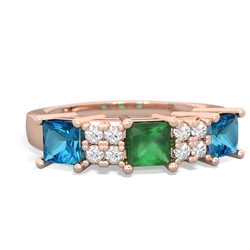 Emerald Three Stone Diamond Cluster 14K Rose Gold ring R2592