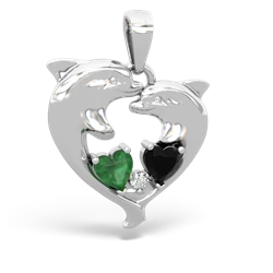 Emerald Dolphin Heart 14K White Gold pendant P5820