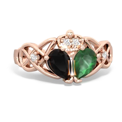 Emerald 'One Heart' Celtic Knot Claddagh 14K Rose Gold ring R5322