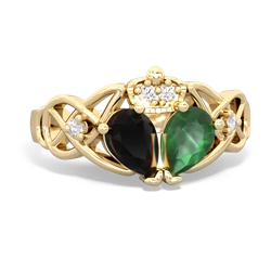 Emerald 'One Heart' Celtic Knot Claddagh 14K Yellow Gold ring R5322