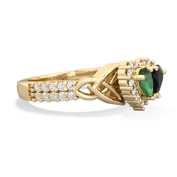 Emerald Celtic Knot Two Hearts As One 14K Yellow Gold ring R2644HRT