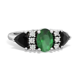 Emerald Antique Style Three Stone 14K White Gold ring R2186