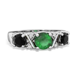 Emerald Hugs And Kisses 14K White Gold ring R5016