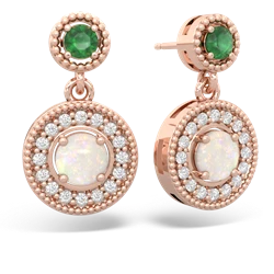 Emerald Halo Dangle 14K Rose Gold earrings E5319