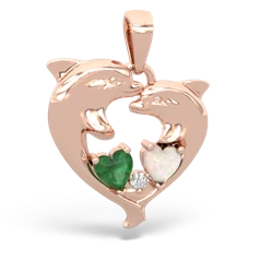 Emerald Dolphin Heart 14K Rose Gold pendant P5820