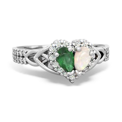 Emerald Celtic Knot Two Hearts As One 14K White Gold ring R2644HRT