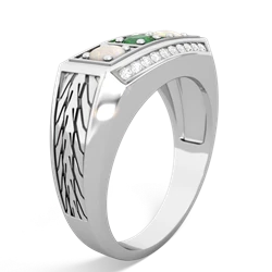 Emerald Three Stone Tire Tread Men's 14K White Gold ring R0520