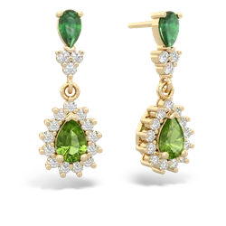 Emerald Halo Pear Dangle 14K Yellow Gold earrings E1882