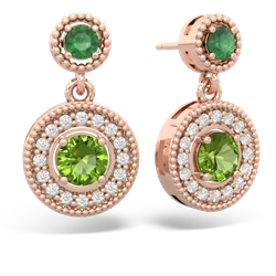 Emerald Halo Dangle 14K Rose Gold earrings E5319