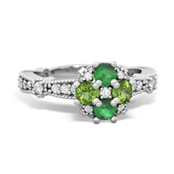 Emerald Sparkling Tiara Cluster 14K White Gold ring R26293RD