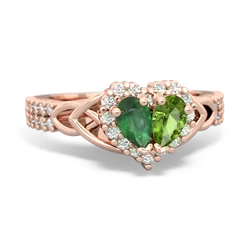 Emerald Celtic Knot Two Hearts As One 14K Rose Gold ring R2644HRT