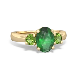 Emerald Three Stone Oval Trellis 14K Yellow Gold ring R4024