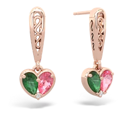 Emerald Filligree Heart 14K Rose Gold earrings E5070