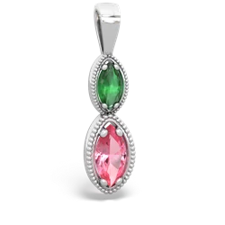 Emerald Antique-Style Halo 14K White Gold pendant P5700