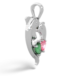 Emerald Dolphin Heart 14K White Gold pendant P5820