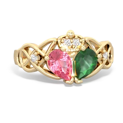 Emerald 'One Heart' Celtic Knot Claddagh 14K Yellow Gold ring R5322