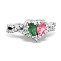 Emerald Diamond Twist 'One Heart' 14K White Gold ring R2640HRT