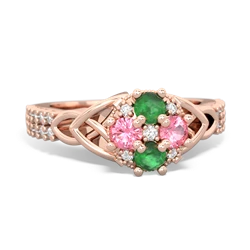 Emerald Celtic Knot Cluster Engagement 14K Rose Gold ring R26443RD