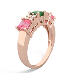 Emerald Three Stone Diamond Cluster 14K Rose Gold ring R2592