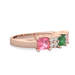 Emerald Three Stone Diamond Cluster 14K Rose Gold ring R2592