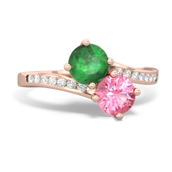 Emerald Channel Set Two Stone 14K Rose Gold ring R5303