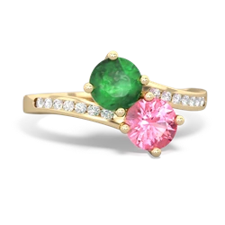 Emerald Channel Set Two Stone 14K Yellow Gold ring R5303