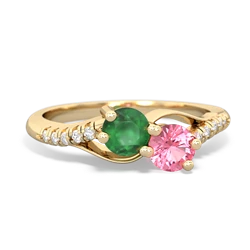 Emerald Infinity Pave Two Stone 14K Yellow Gold ring R5285