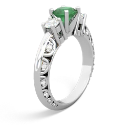 Emerald Art Deco Diamond 6Mm Round Engagment 14K White Gold ring R2003