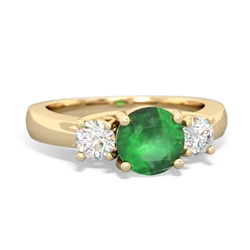 Emerald Diamond Three Stone Round Trellis 14K Yellow Gold ring R4018