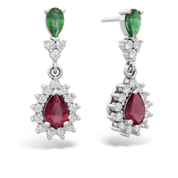 Emerald Halo Pear Dangle 14K White Gold earrings E1882