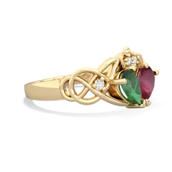 Emerald 'One Heart' Celtic Knot Claddagh 14K Yellow Gold ring R5322