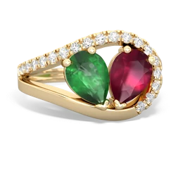 Emerald Nestled Heart Keepsake 14K Yellow Gold ring R5650