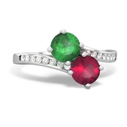 Emerald Channel Set Two Stone 14K White Gold ring R5303