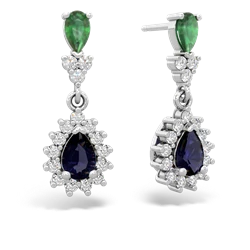 Emerald Halo Pear Dangle 14K White Gold earrings E1882