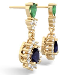 Emerald Halo Pear Dangle 14K Yellow Gold earrings E1882