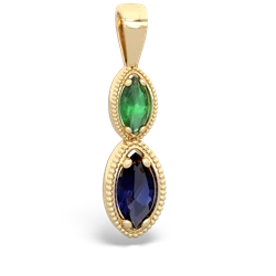 Emerald Antique-Style Halo 14K Yellow Gold pendant P5700