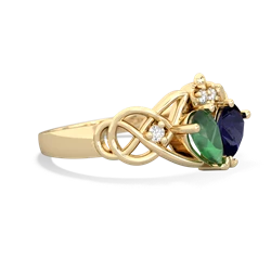 Emerald 'One Heart' Celtic Knot Claddagh 14K Yellow Gold ring R5322